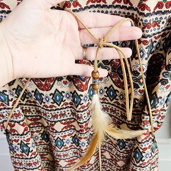 Catwalk Shift Boho Hippie Dress Size Small Belted Feather - Picture 7 of 11